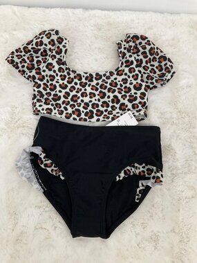 Cat & Jack Girls size XS 4-5 Bikini swimsuit Black Cheetah print
